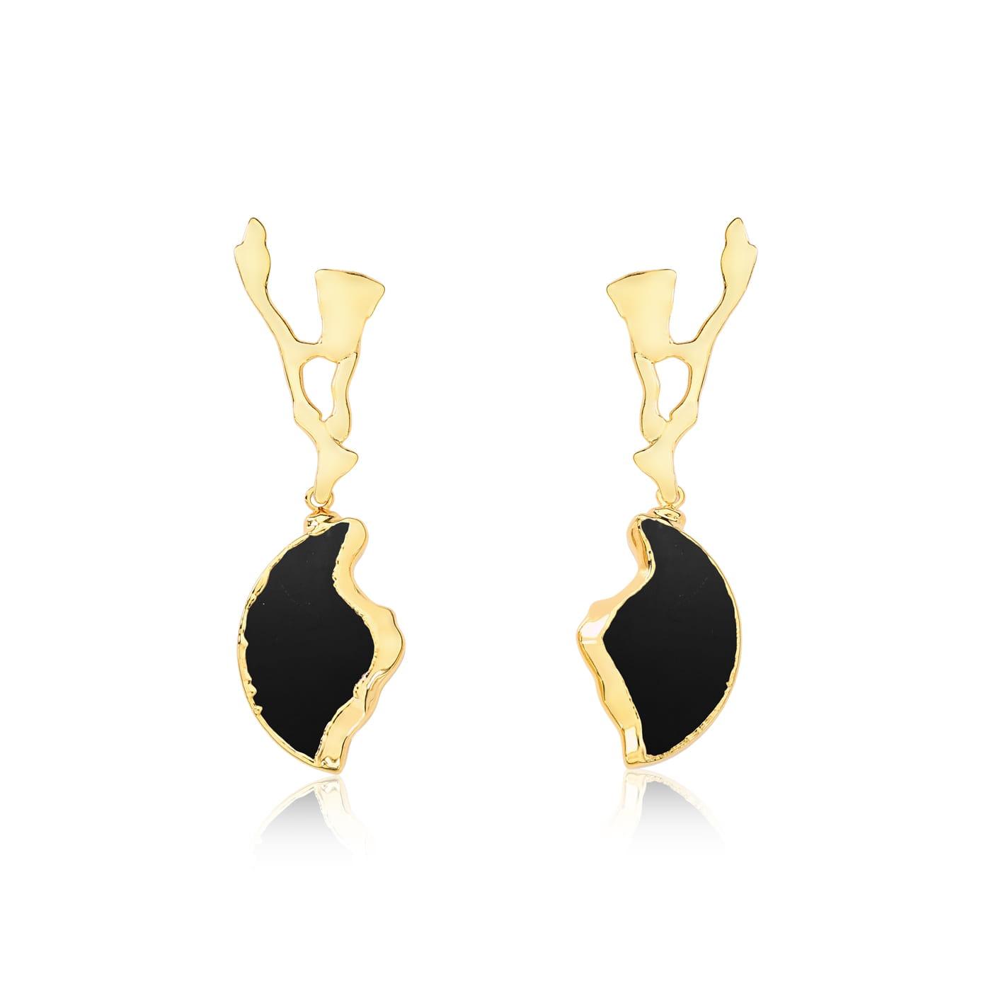 TerraFusion Gems 18k Gold Plated Obsidian Branch Earrings - Treasures of Brazil